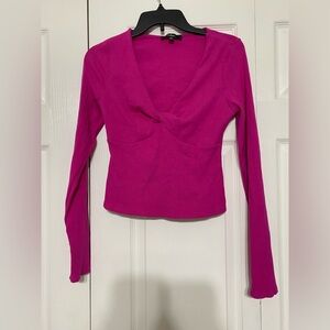 Lulus hot pink ribbed twist-front long sleeves size M